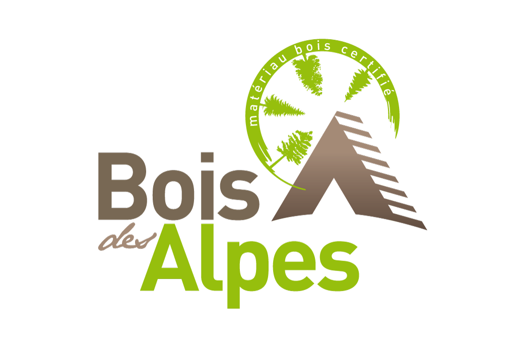 Logo Bois des Alpes avec montagne stylisée et cercle de sapins certifiés