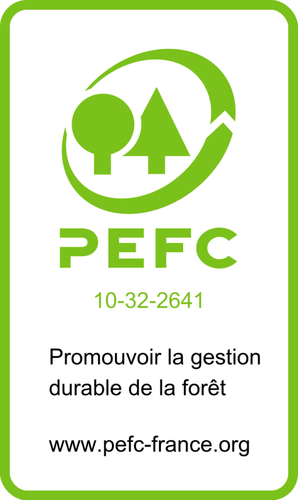 Logo PEFC vert avec symbole arbre et message promouvoir la gestion durable de la forêt